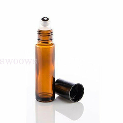 10X 10ml Roller Bottles Amber Thick Glass Steel Roll on Ball for Essential Oils