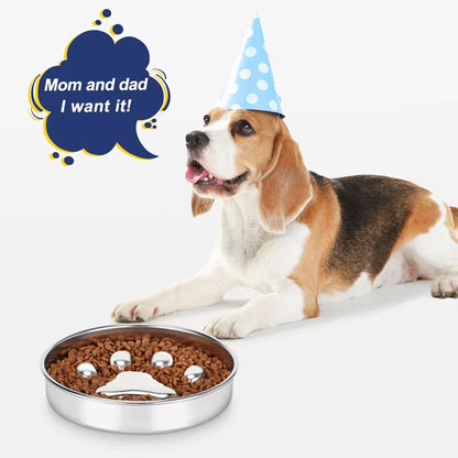 Feeder Bowl Stainless Dish Puppy Dog Pet Cat Slow Food Bowl Non-Slip Feeding AU