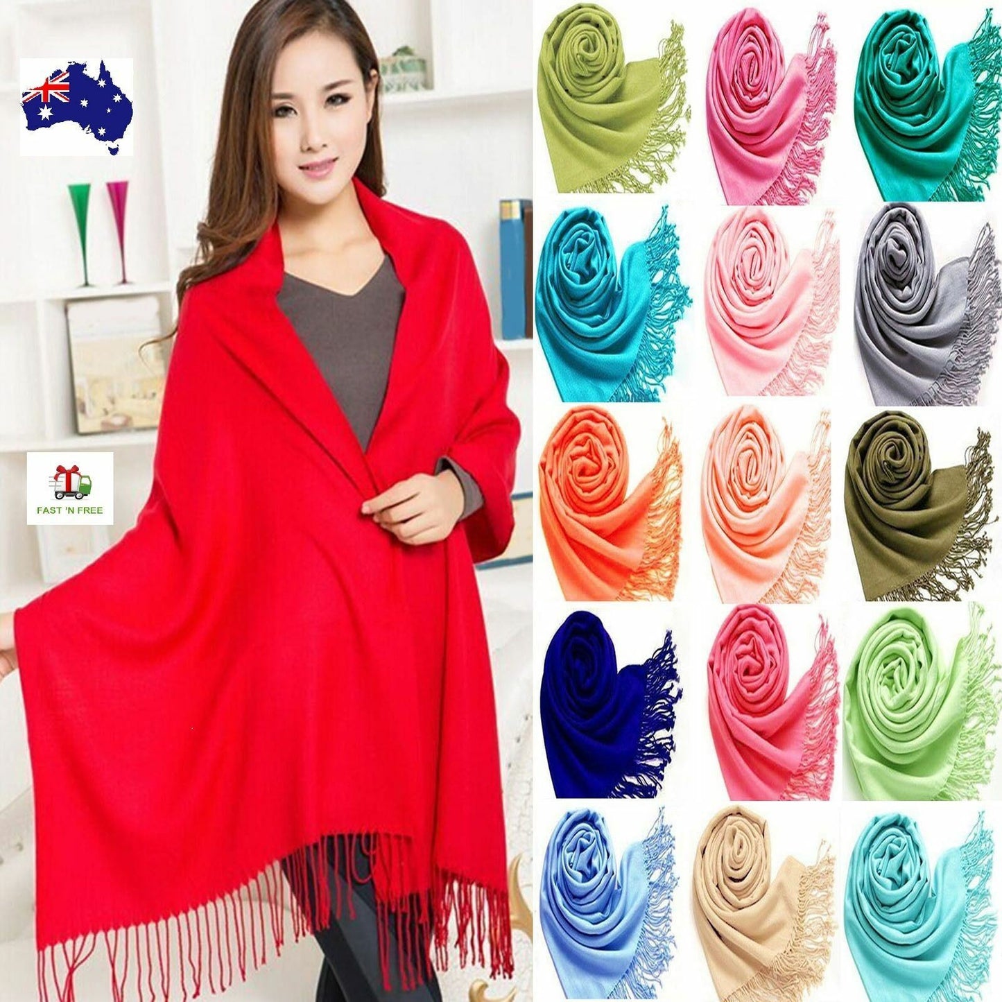 Women Solid Color Cashmere Scarves With Tassel Pashmina Shawl Long Winter Scarf