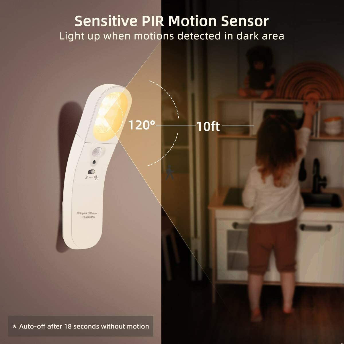 Motion Sensor PIR Light Cordless USB Rechargeable LED Night Light Closet Stair