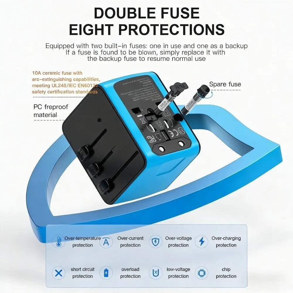 Travel Adapter Universal Power Plug UK EU AU US Sockets International 3USB Type-