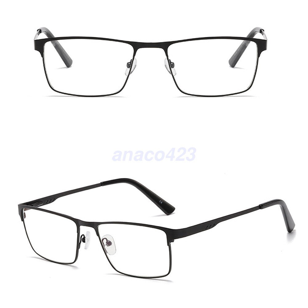 2PACK Men Square Metal Frame Spring Hinge Reading Glasses Eyeglasses +1.0 ~ 6.0