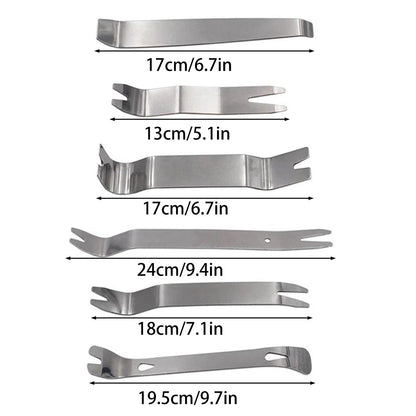 Car Trim Removal Tool Set 6pcs Metal Pry Bar Panel Clip Fastener Dismantle Kit