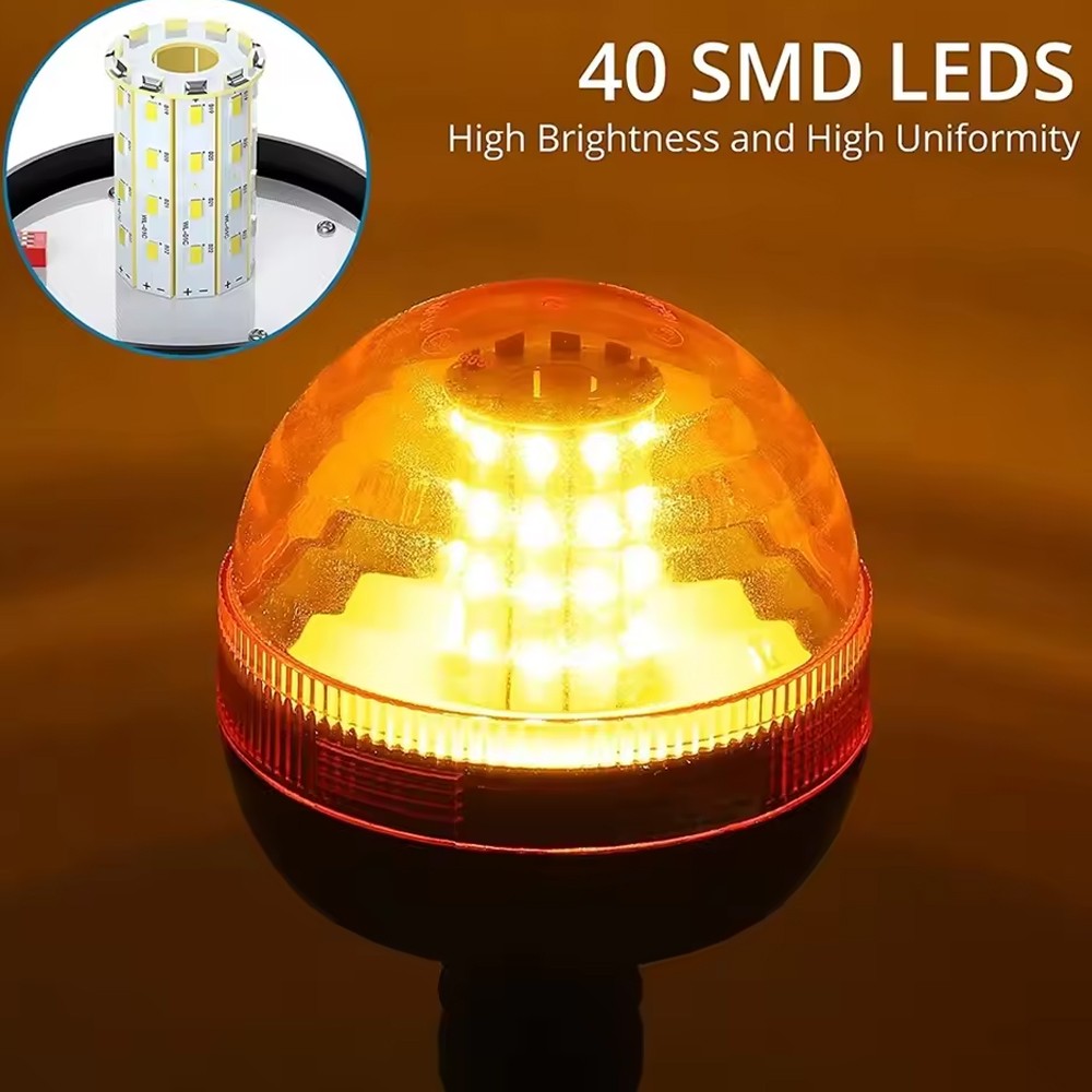 12V 24V LED Amber Flexible Rotating Beacon Warning Strobe Tractor Truck Forklift