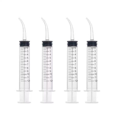 4PCS Dental Syringe 12ml Disposable Oral Irrigation Curved Tip Elbow Lab AU