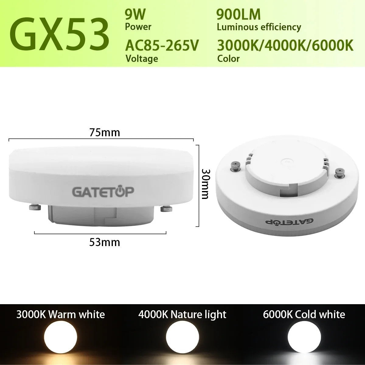 1-10 Pack GX53 LED Bulb 5W 15W Reflector, 60W Equivalent, Disc Frosted Puck, RA8