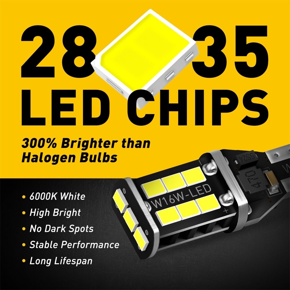 2X White AUXITO LED Bulbs Car Reverse Backup Light 912 921 T15 W16W Canbus 6500K