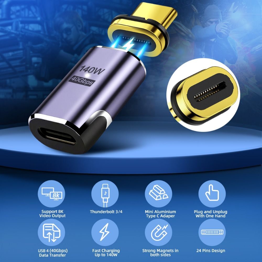 Tablet OTG Adapter Data Transfer 140W 40Gbps Magnetic Type-C Converter USB 4.0