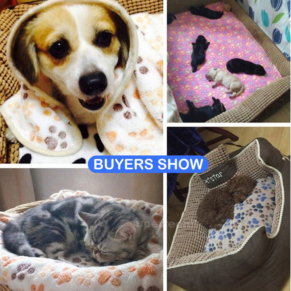 Pet Mat Paw Print Cat Dog Puppy Fleece Soft Pet Blanket Bed Cushion SML Size
