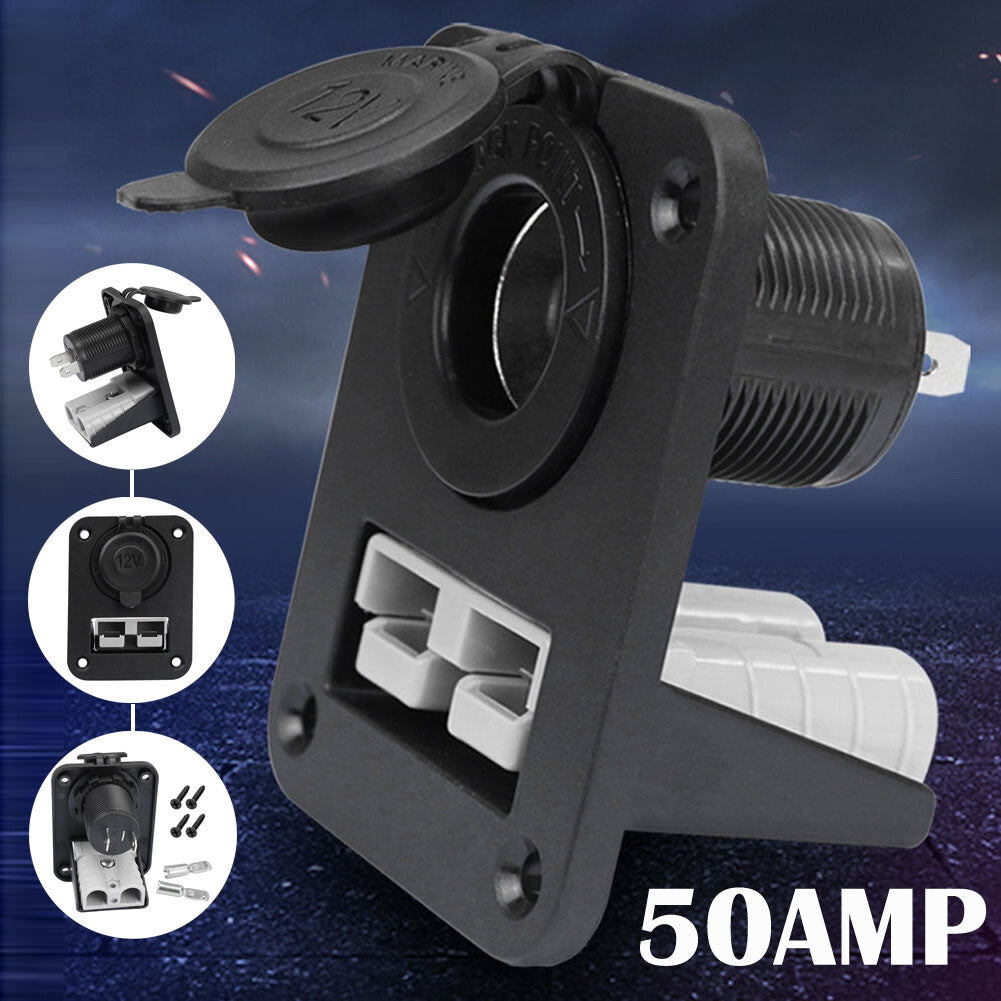 50A Amp Anderson Plug Flush Mount PANEL Bracket Grey + 12V Cigarette Socket