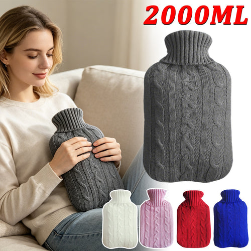 Hot Water Bottle with Knitted Cover Heat Hand Feet Warmer Rubber Warm Bag 2L
