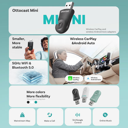 Ottocast Wireless Carplay Mirror iPhone Cars Adapter 3 in 1 Compatible w/Airplay
