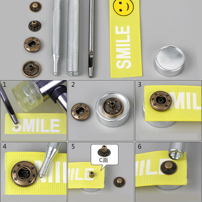 50 sets Studs Kit Buttons Tool Heavy Duty 10/12.5/15/17mm Snap Fasteners Press