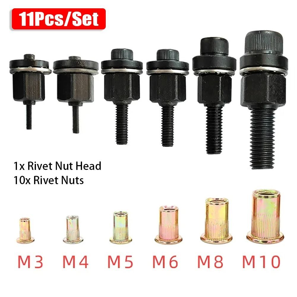 11Pcs/Set M3 M4 M5 M6 M8 M10 Manual Riveter Tool Head Rivet Tool Set