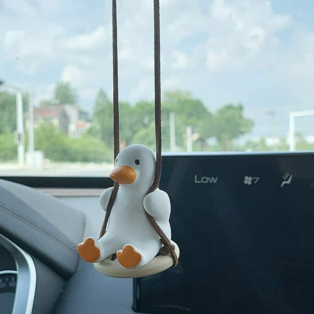 Cute Swing Duck Car Pendant Car Mirror Swinging Duck Car Hanging Ornament AU