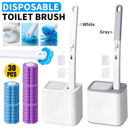 Disposable Toilet Brush Wand Set Bathroom Cleaner Holder With 30Pcs Refills