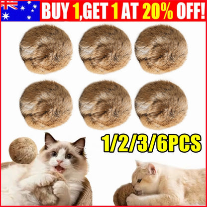 1-6Pcs Real Rabbit Fur Cat Toy Balls Soft Fuzzy Interactive Pet Chasing Play Toy