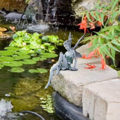 Garden Sitting Fairy Statue Ornament Resin Craft Landscaping Yard Figurine Decor