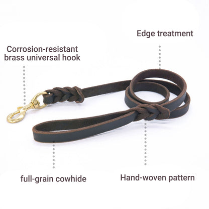 Leather Dog Leash Handcrafted Braided Lead 1.5M Strong Pet Training Walking AU