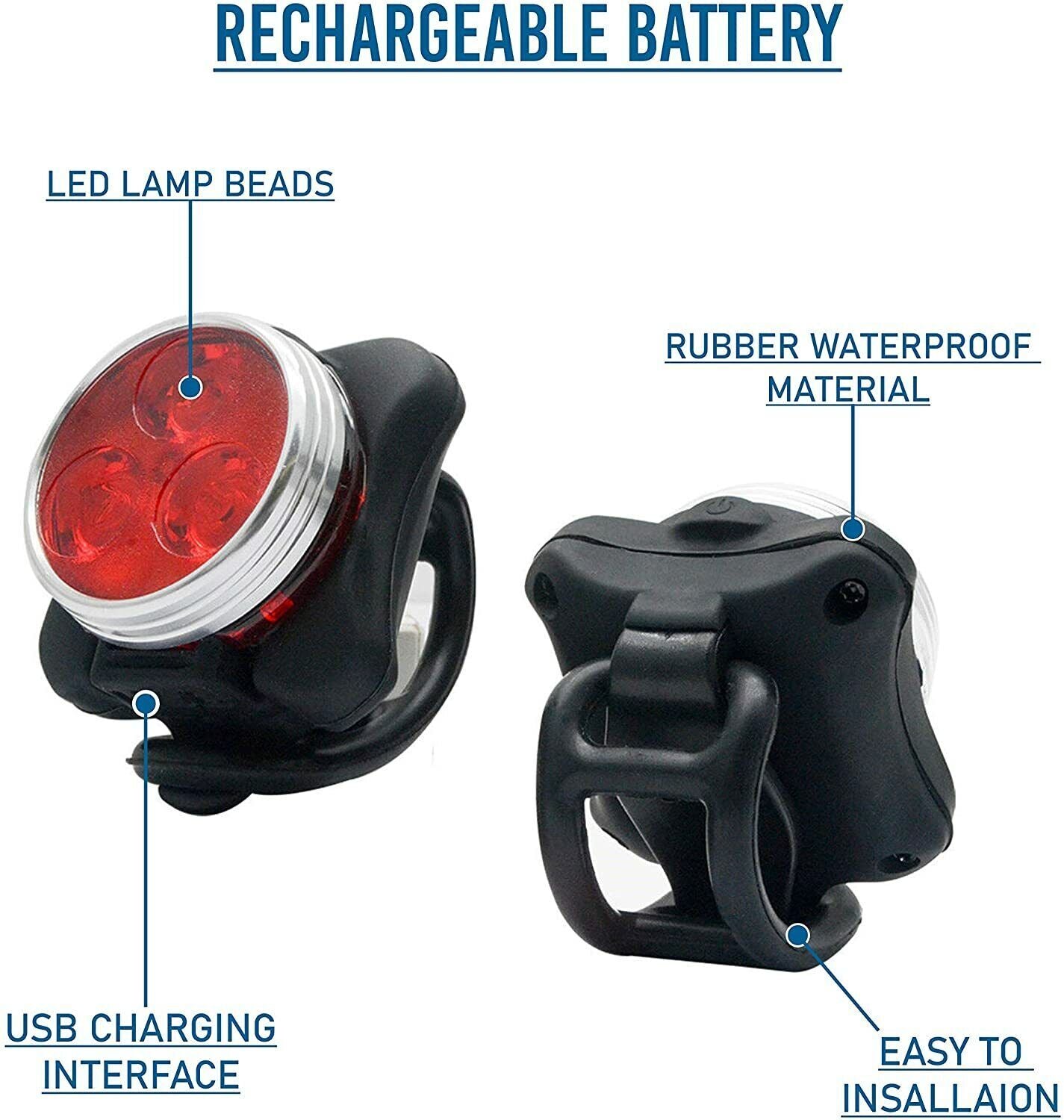 Rechargeable Bike Light Set LED Bicycle Lights Waterproof Headlight Front Rear