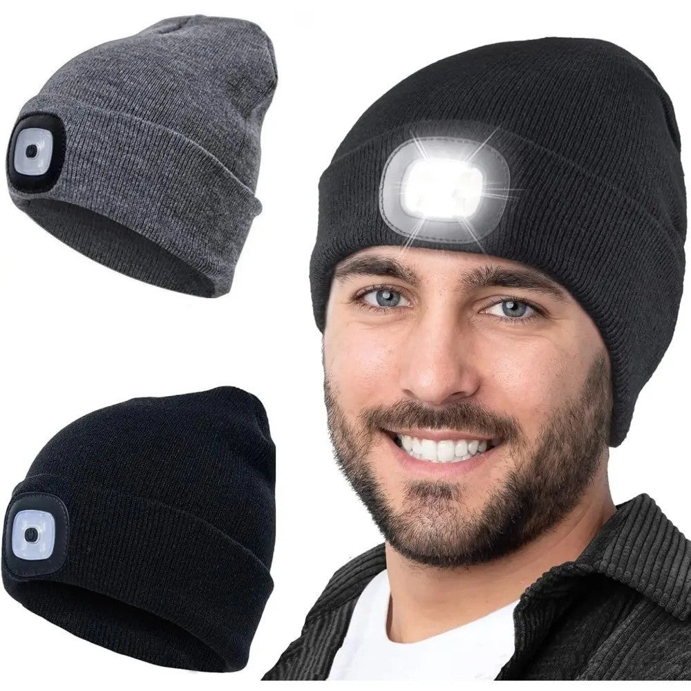 With USB LED Beanie Hat Unisex Knitted Caps New LED Luminous Cap Lighting