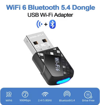 WiFi 6 + Bluetooth 5.4 900M Dual Band 2.4G 5GHz Network Card Dongle Receiver