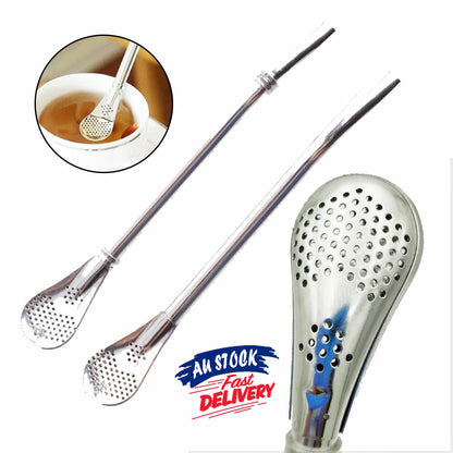 2X Gourd AU Drinking Bombilla Filter Spoon Stainless Steel Mate Yerba Tea Straw