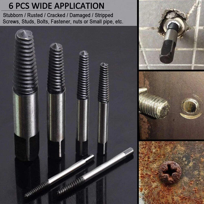 6Pcs Damaged Screw Bolt Extractor Ezy Out Set Easy Broken Screw Remover Kit AU