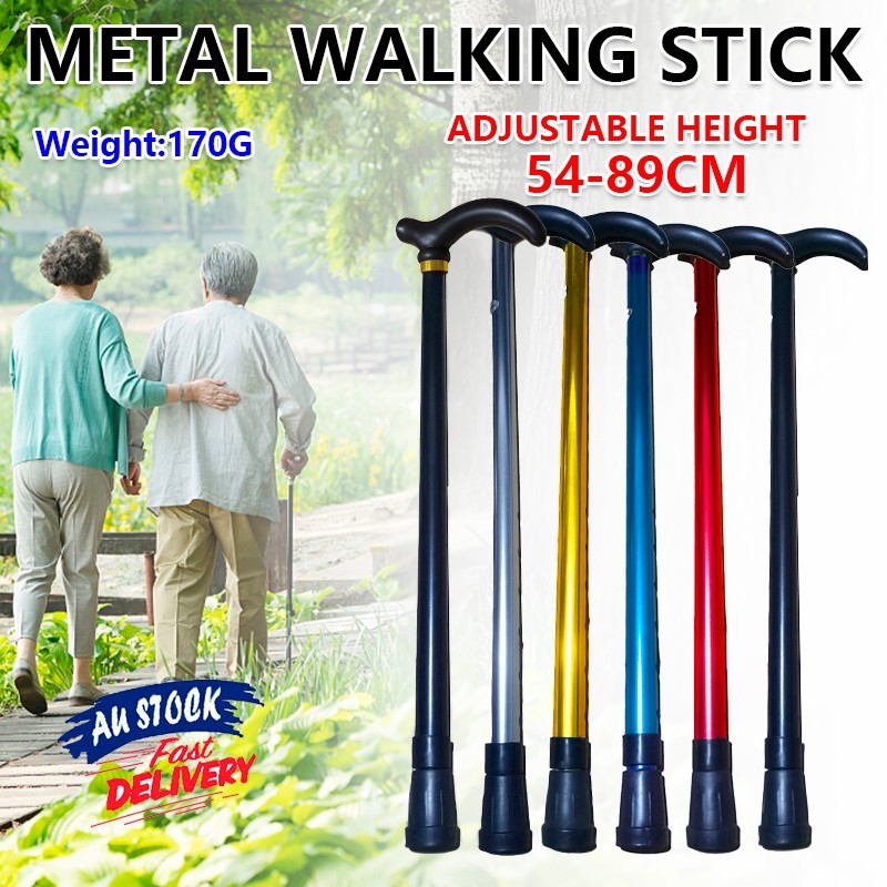 Aluminium Metal Walking Stick Travel Retractable Adjustable Compact Cane Pole AU