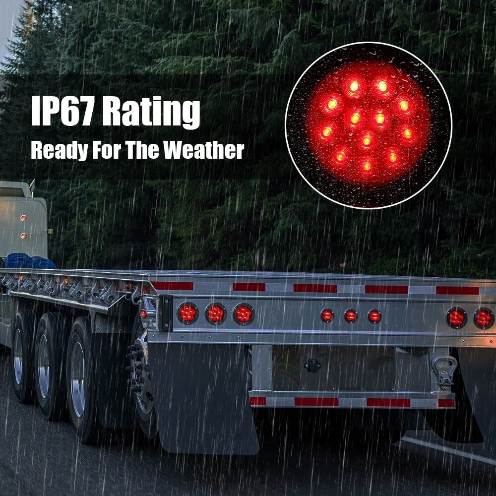 2Pcs Round LED Tail Lights Reverse Blinker Stop Brake Lamp Trailer Truck Lights