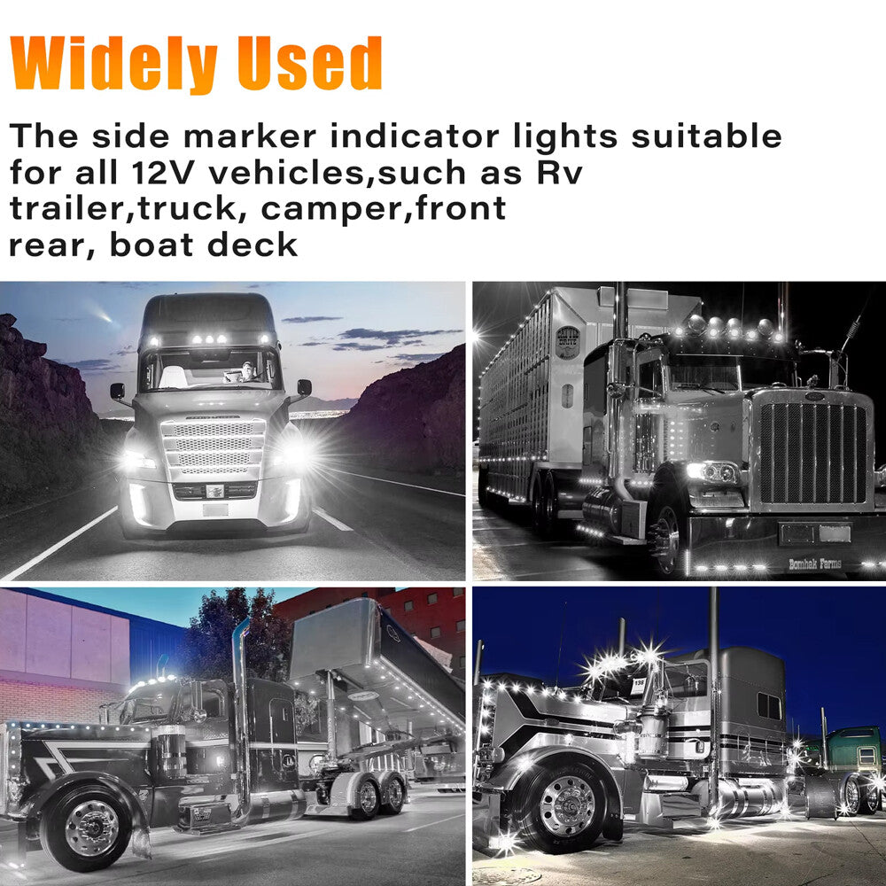 10 x White Round LED Front Marker Lamps 1.91CM 3LED 12V LED Front Marker Lights