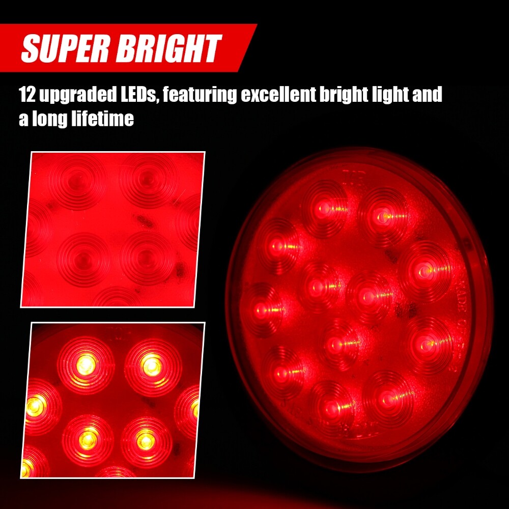 2Pcs Round LED Tail Lights Reverse Blinker Stop Brake Lamp Trailer Truck Lights