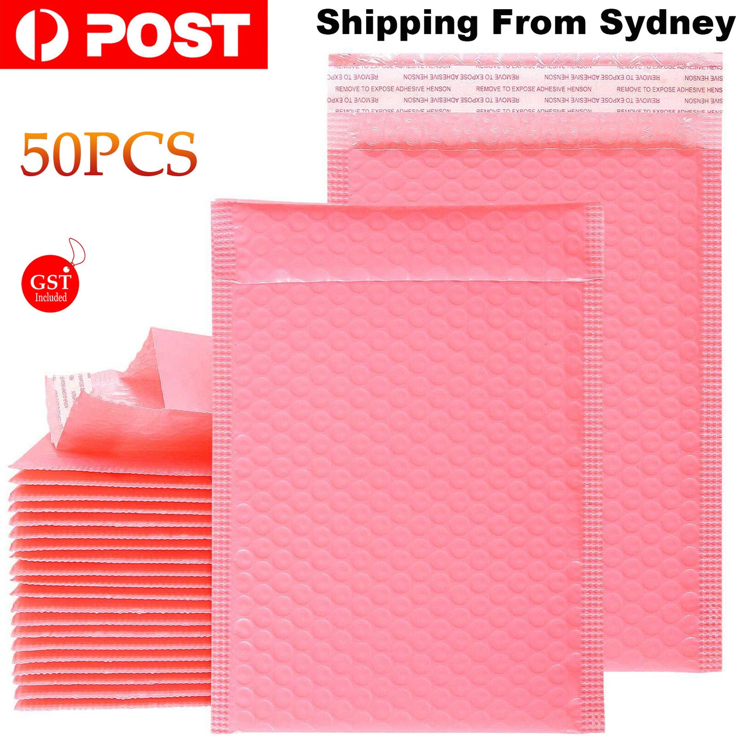 50Pcs Bubble Mailers Padded Envelopes Lined Poly Mailer Self Seal Pink 3 Size AU