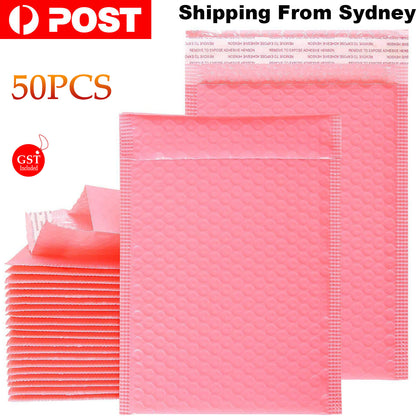 50Pcs Bubble Mailers Padded Envelopes Lined Poly Mailer Self Seal Pink 3 Size AU