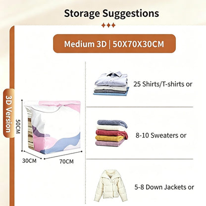 No‑pump Vacuum Storage Bags - Press & Seal,Reusable Space Saving Compression Bag