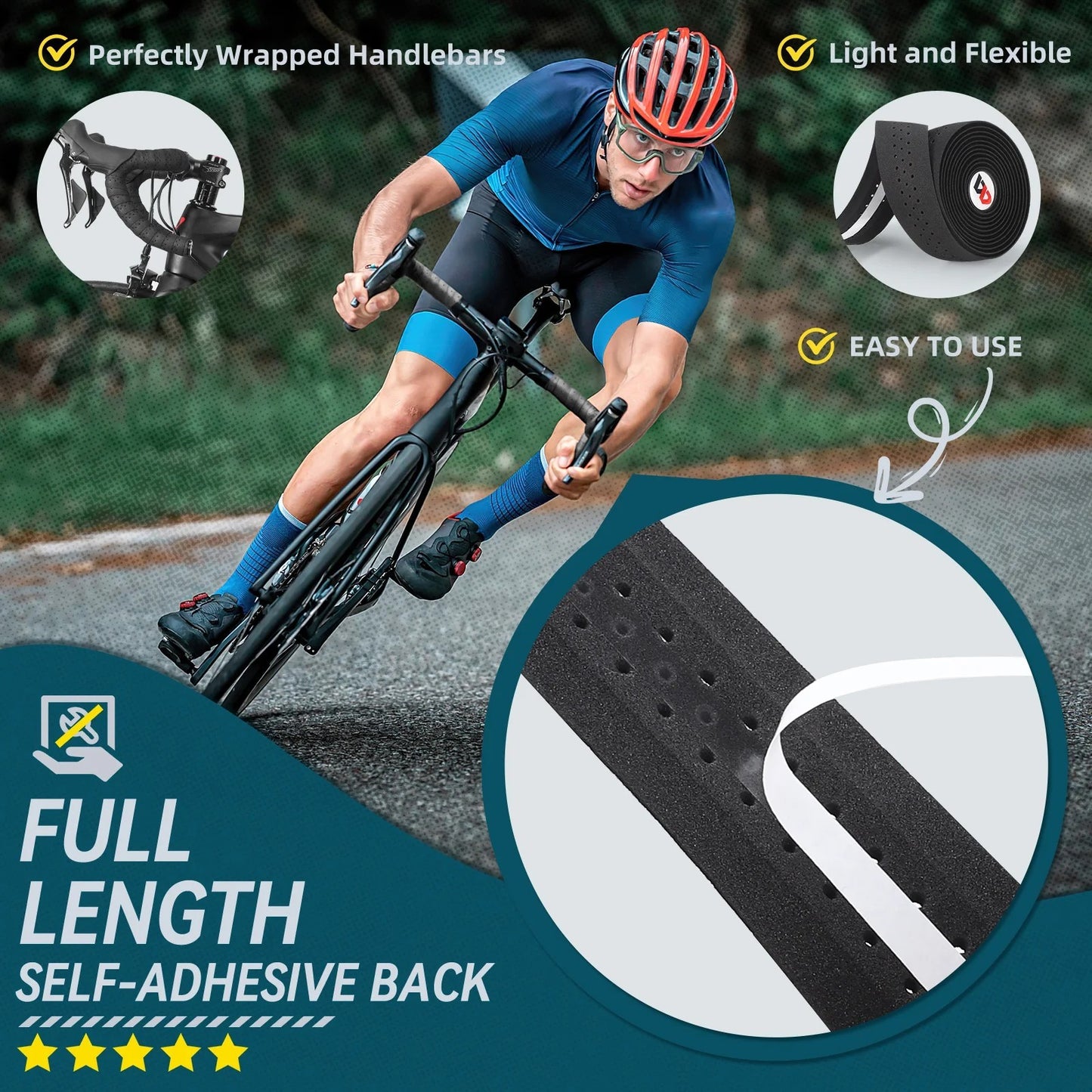 2x Thick Bicycle Handlebar Tape Bar Drop Wrap MTB Road Bike Anti-Slip Punch NEW