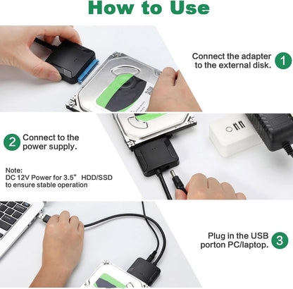 USB 3.0 SATA III Adapter Cable 2.5 3.5 Inch SSD HDD Hard Drive Converter 12V 2A