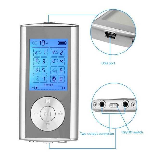 Dual Channel TENS Machine Unit Body Pain Relief Massager Device +8 Pads Physio