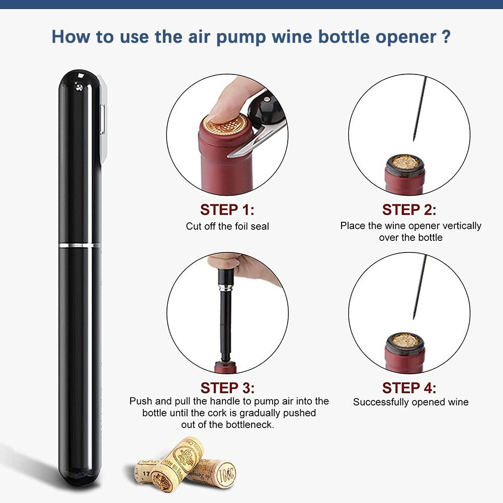 Air Pressure Pump Wine Bottle Opener Portable Steel Easy Cork Remover Corkscrew