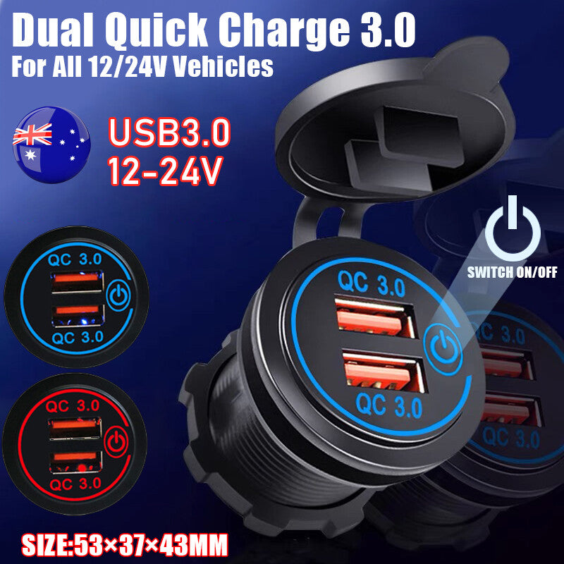 1× Car Dual USB 12V-24V Charger Quick Charge QC 3.0 Socket Power Outlet AU STOCK