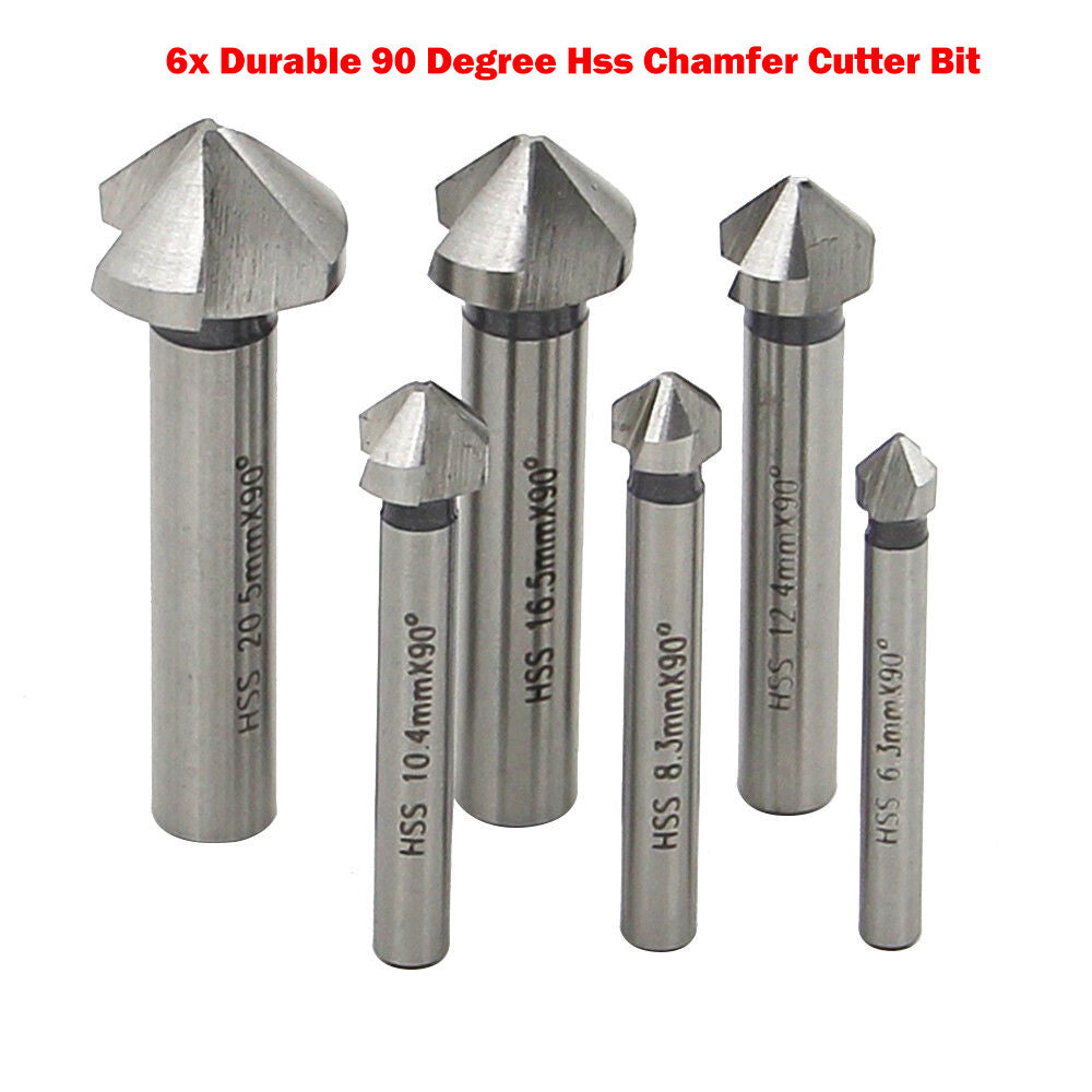 6pcs 3 Flutes 90 Degree Hss Chamfer Cutter Bit Chamfering Countersink Drill Bits