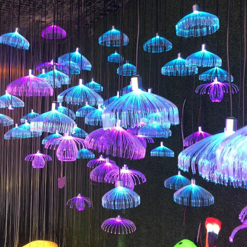 Colorful Fiber Optic LED Jellyfish Light Chandelier Christmas New Year's Decor