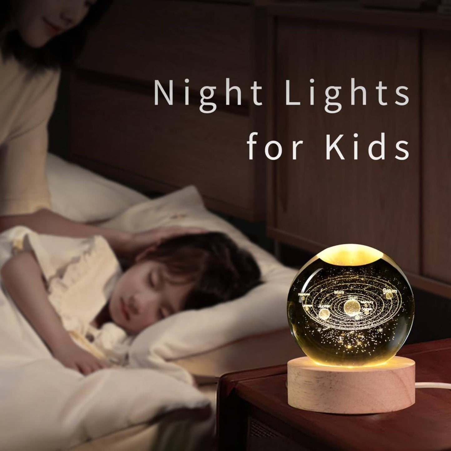 USB 3D Moon Planet Globe Galaxy Night Light LED Crystal Ball Table Lamp Bedside – Compatible with Galaxy