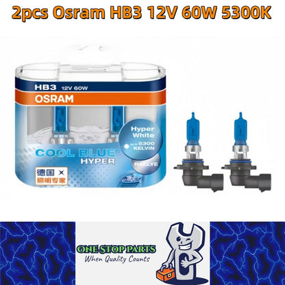 2 x Osram 12V HB3 60W Halogen Cool Blue Hyper White Globes 5300K Original 9005 – Compatible with Osram
