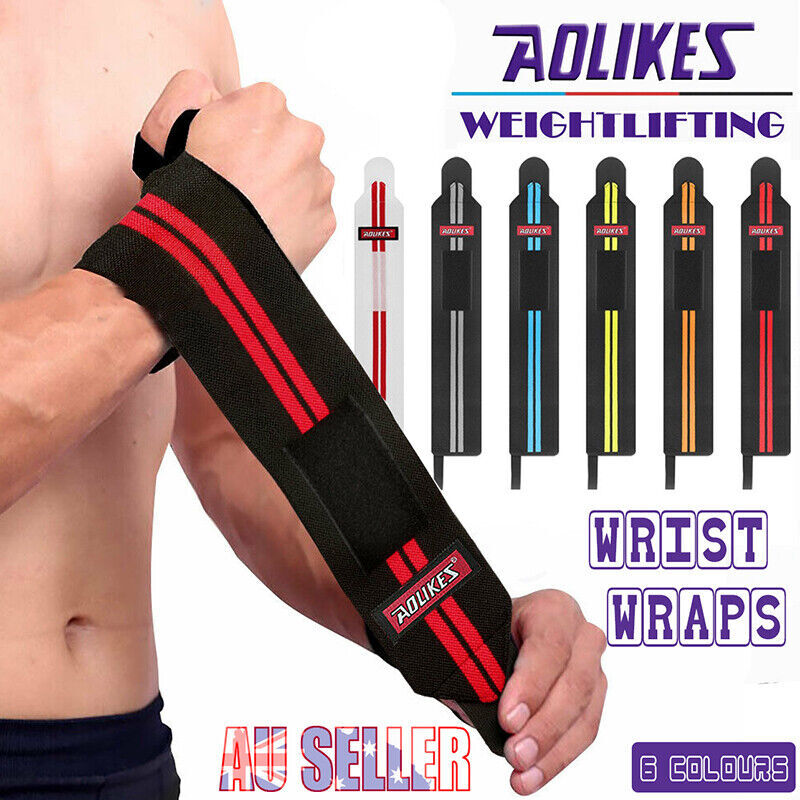 Weight Lifting Gym Muscle Training Wrist Support Straps Wraps Bodybuilding AU