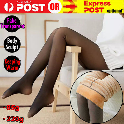 Womens Thermal Lined Translucent Pantyhose Winter Warm Fleece Tights Stockings