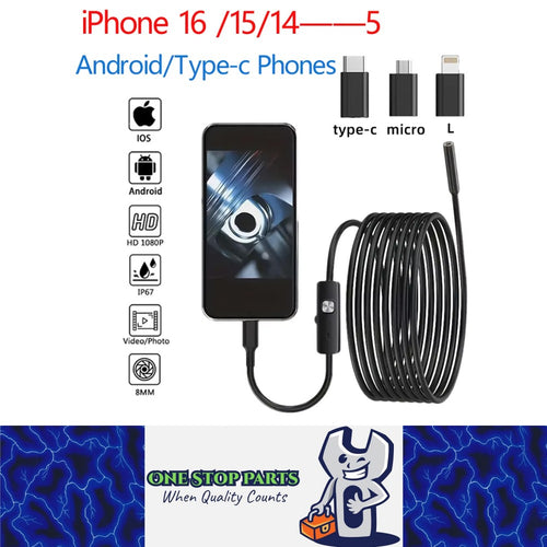 1080P Dual Lens Borescope Endoscope Camera Compatible with iPhone Android Car Pipe Mechanic