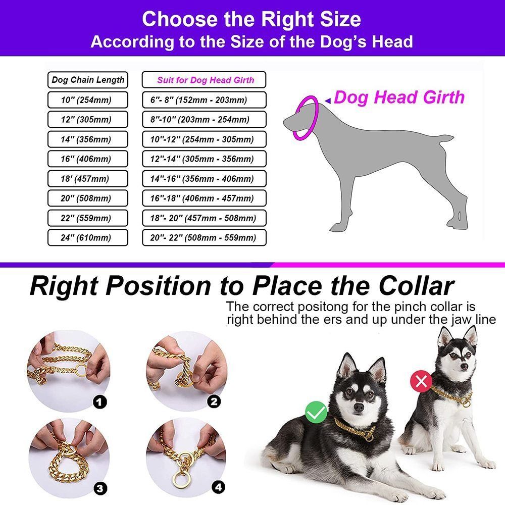 Stainless Steel Puppy Dog Pet Choke Collar Metal P Chain Slip Training Choker