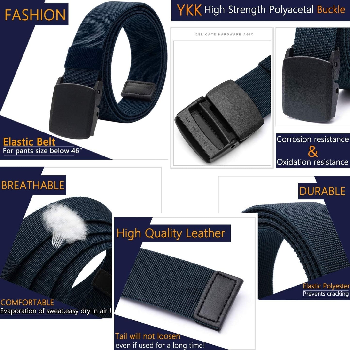 Elastic Belt for Men, Stretch Canvas Belt with Plastic Buckle, Breathable Be