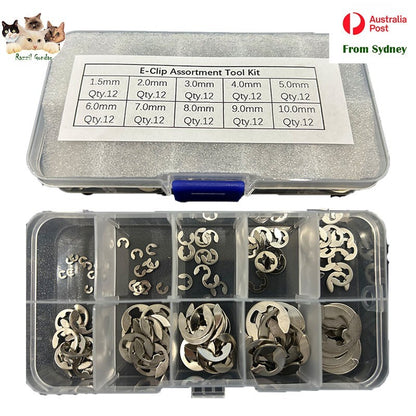 120pcs Stainless Steel E-Clip Assortment Tool Kit Retaining Circlips 1.5-10mm AU